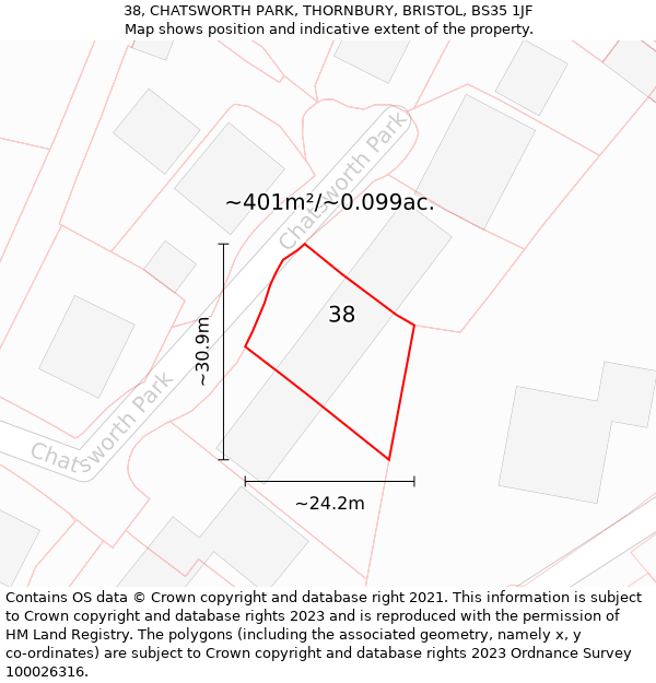 38, CHATSWORTH PARK, THORNBURY, BRISTOL, BS35 1JF: Plot and title map