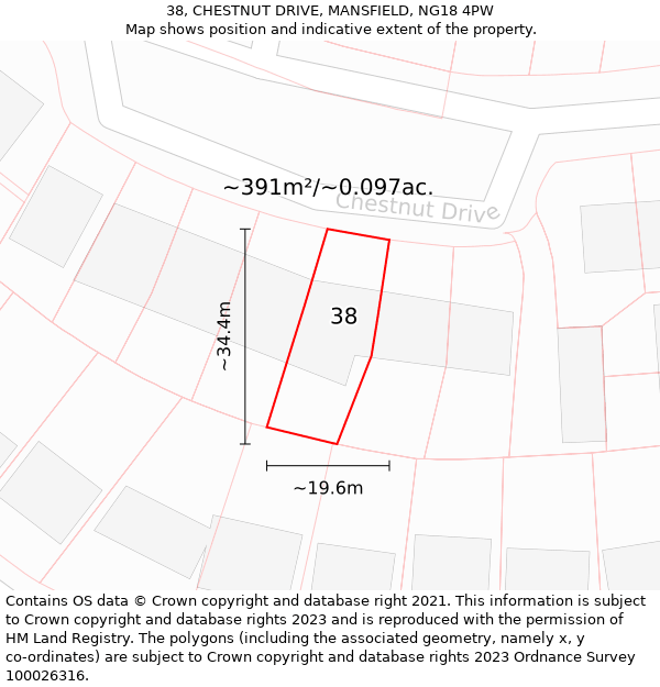 38, CHESTNUT DRIVE, MANSFIELD, NG18 4PW: Plot and title map