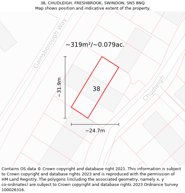 38, CHUDLEIGH, FRESHBROOK, SWINDON, SN5 8NQ: Plot and title map