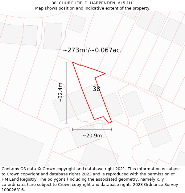 38, CHURCHFIELD, HARPENDEN, AL5 1LL: Plot and title map