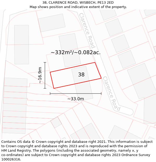 38, CLARENCE ROAD, WISBECH, PE13 2ED: Plot and title map