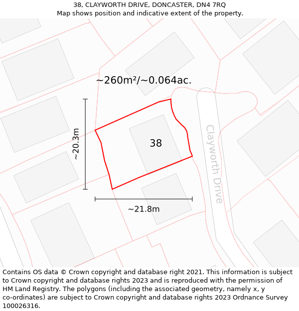 38, CLAYWORTH DRIVE, DONCASTER, DN4 7RQ: Plot and title map