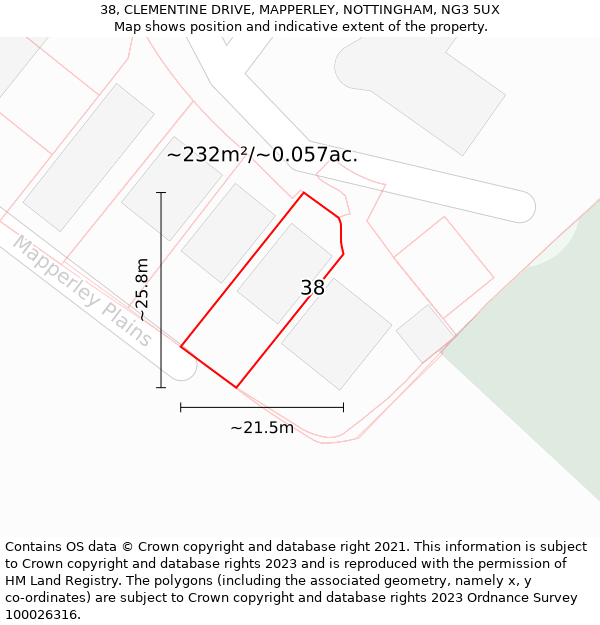 38, CLEMENTINE DRIVE, MAPPERLEY, NOTTINGHAM, NG3 5UX: Plot and title map