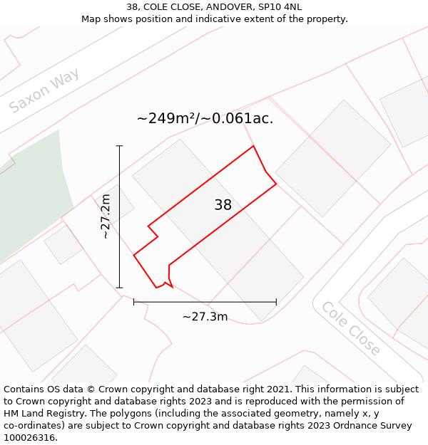 38, COLE CLOSE, ANDOVER, SP10 4NL: Plot and title map