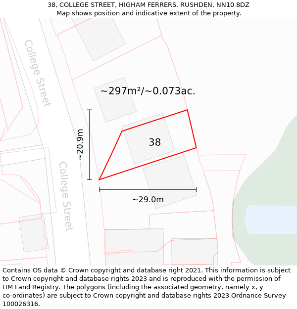 38, COLLEGE STREET, HIGHAM FERRERS, RUSHDEN, NN10 8DZ: Plot and title map