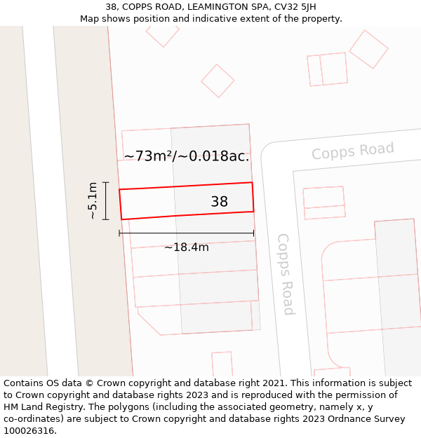 38, COPPS ROAD, LEAMINGTON SPA, CV32 5JH: Plot and title map