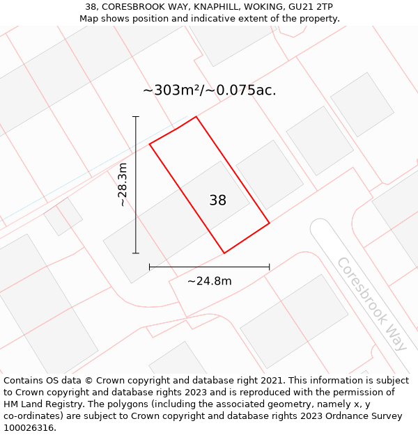 38, CORESBROOK WAY, KNAPHILL, WOKING, GU21 2TP: Plot and title map