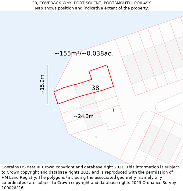 38, COVERACK WAY, PORT SOLENT, PORTSMOUTH, PO6 4SX: Plot and title map