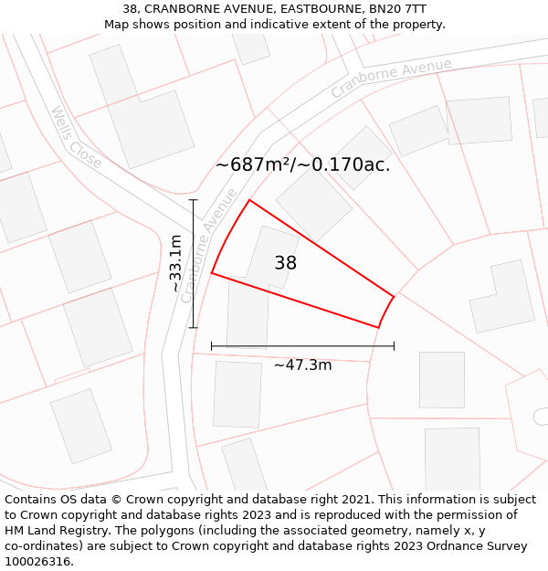 38, CRANBORNE AVENUE, EASTBOURNE, BN20 7TT: Plot and title map