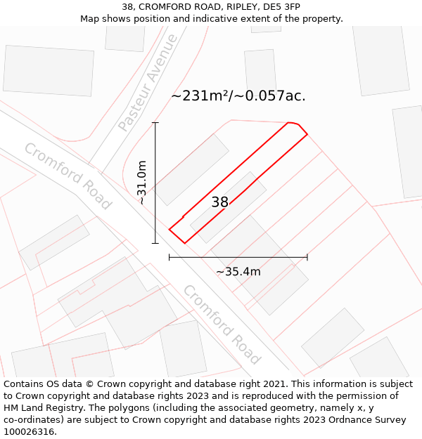 38, CROMFORD ROAD, RIPLEY, DE5 3FP: Plot and title map