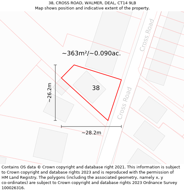 38, CROSS ROAD, WALMER, DEAL, CT14 9LB: Plot and title map