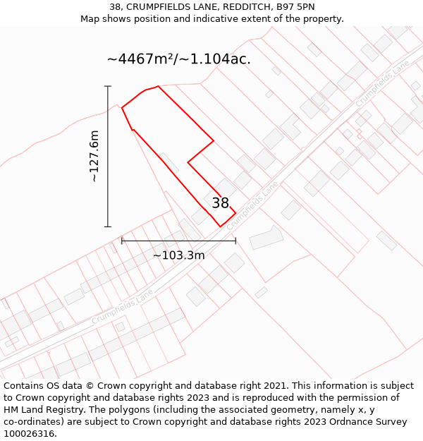 38, CRUMPFIELDS LANE, REDDITCH, B97 5PN: Plot and title map