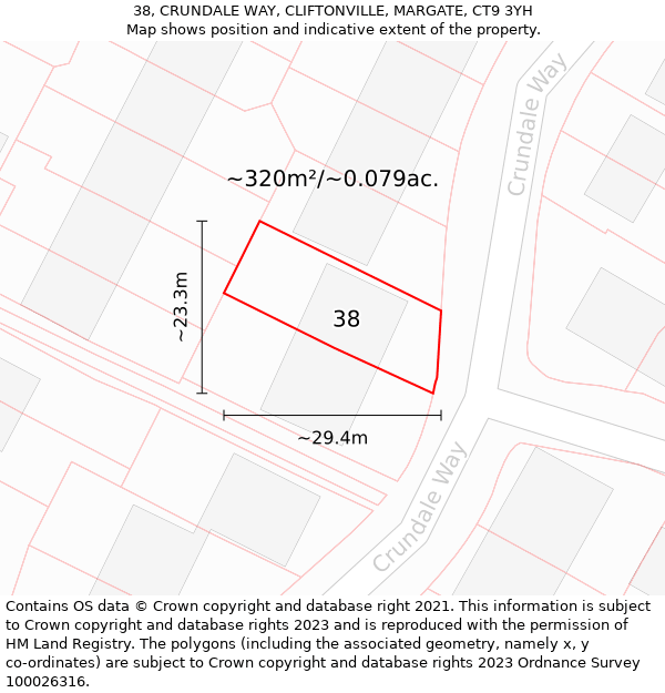 38, CRUNDALE WAY, CLIFTONVILLE, MARGATE, CT9 3YH: Plot and title map