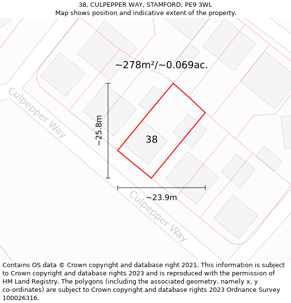 38, CULPEPPER WAY, STAMFORD, PE9 3WL: Plot and title map