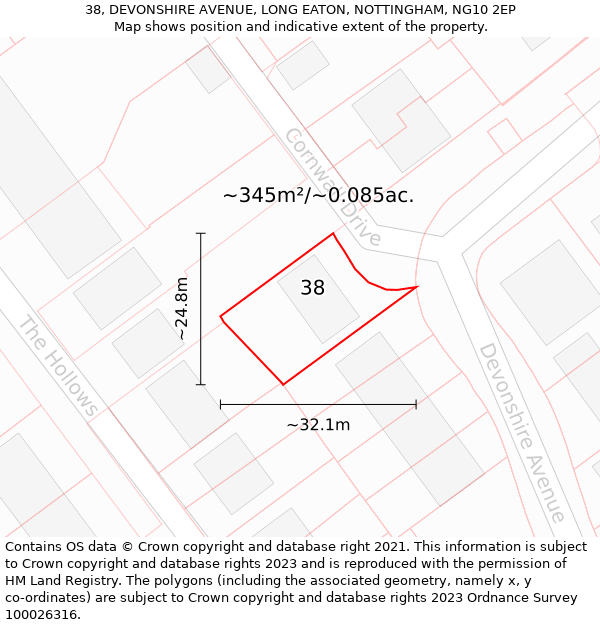 38, DEVONSHIRE AVENUE, LONG EATON, NOTTINGHAM, NG10 2EP: Plot and title map