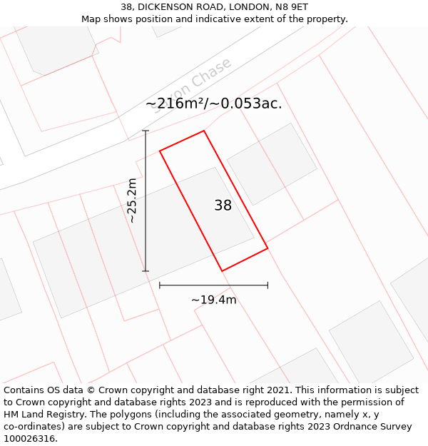 38, DICKENSON ROAD, LONDON, N8 9ET: Plot and title map