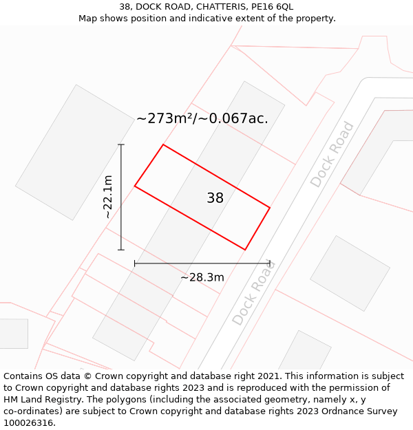 38, DOCK ROAD, CHATTERIS, PE16 6QL: Plot and title map