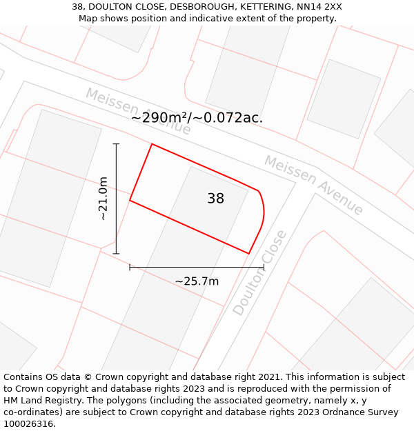 38, DOULTON CLOSE, DESBOROUGH, KETTERING, NN14 2XX: Plot and title map