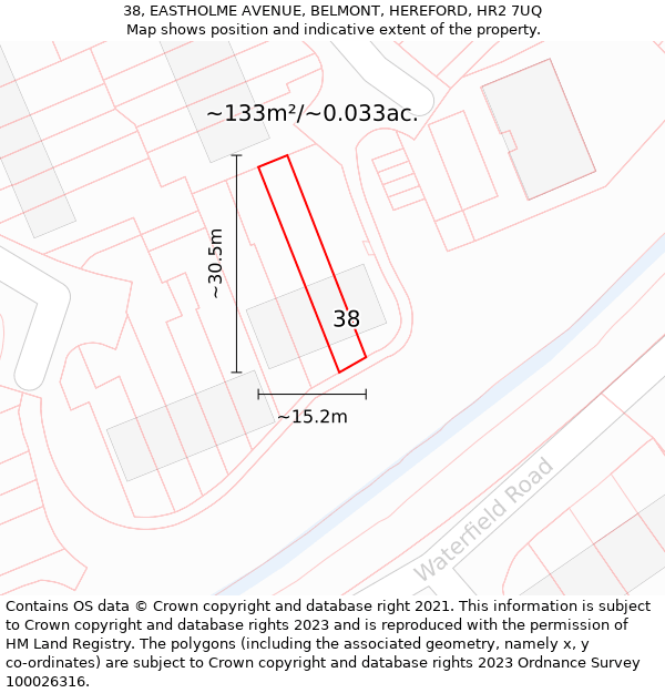 38, EASTHOLME AVENUE, BELMONT, HEREFORD, HR2 7UQ: Plot and title map