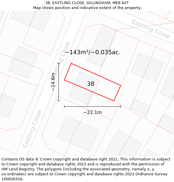 38, EASTLING CLOSE, GILLINGHAM, ME8 6XT: Plot and title map