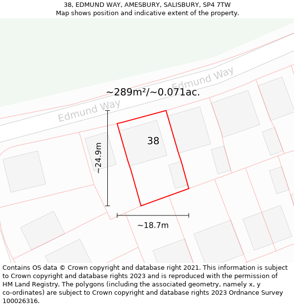 38, EDMUND WAY, AMESBURY, SALISBURY, SP4 7TW: Plot and title map