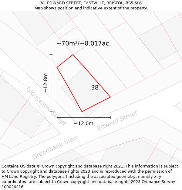 38, EDWARD STREET, EASTVILLE, BRISTOL, BS5 6LW: Plot and title map