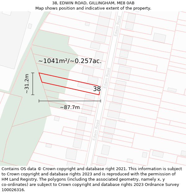 38, EDWIN ROAD, GILLINGHAM, ME8 0AB: Plot and title map