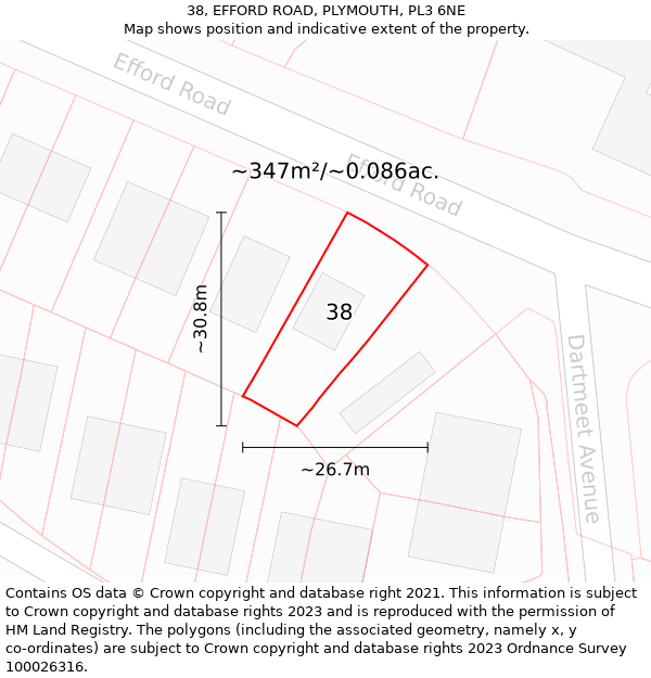 38, EFFORD ROAD, PLYMOUTH, PL3 6NE: Plot and title map