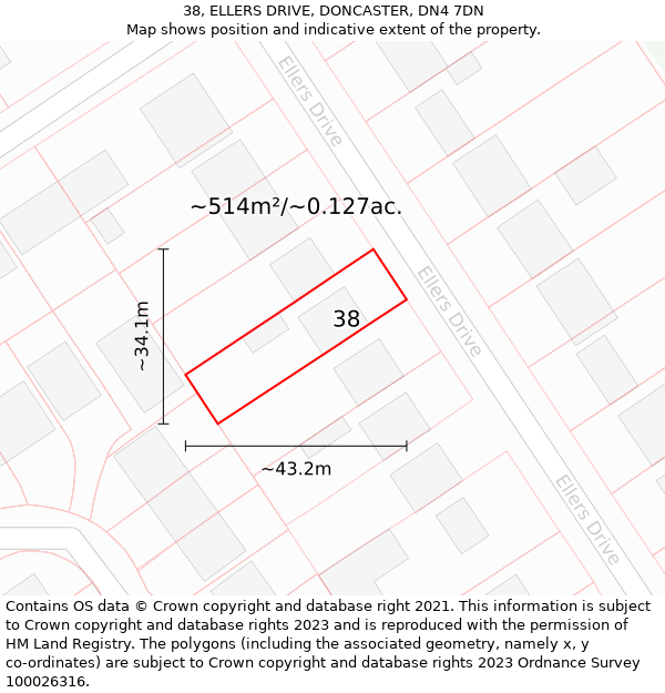 38, ELLERS DRIVE, DONCASTER, DN4 7DN: Plot and title map