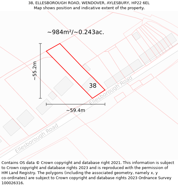 38, ELLESBOROUGH ROAD, WENDOVER, AYLESBURY, HP22 6EL: Plot and title map