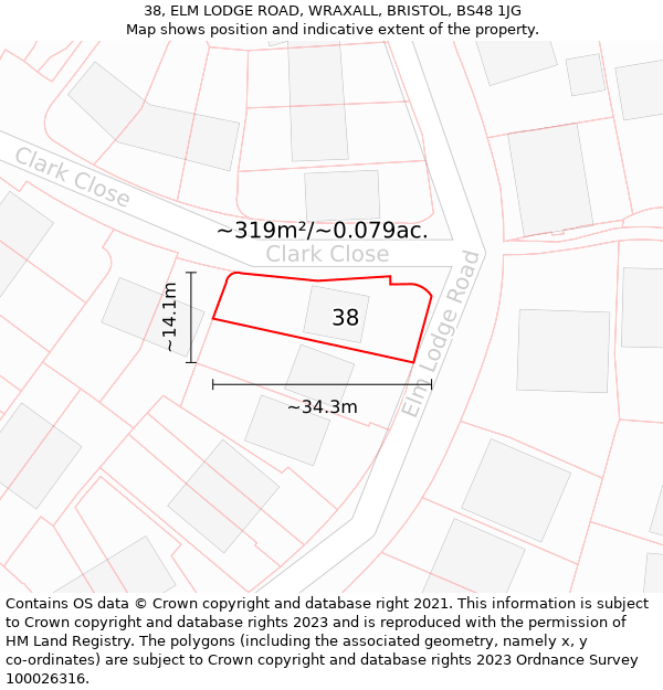 38, ELM LODGE ROAD, WRAXALL, BRISTOL, BS48 1JG: Plot and title map