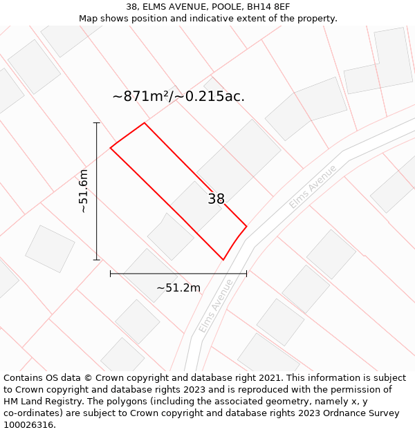 38, ELMS AVENUE, POOLE, BH14 8EF: Plot and title map