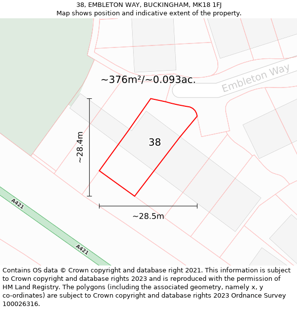 38, EMBLETON WAY, BUCKINGHAM, MK18 1FJ: Plot and title map