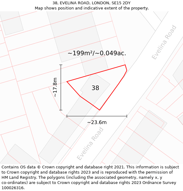 38, EVELINA ROAD, LONDON, SE15 2DY: Plot and title map