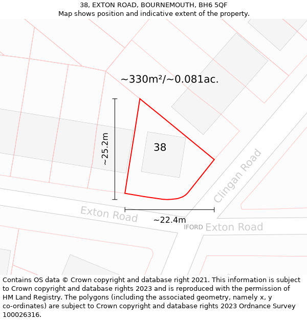 38, EXTON ROAD, BOURNEMOUTH, BH6 5QF: Plot and title map