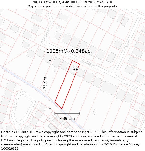 38, FALLOWFIELD, AMPTHILL, BEDFORD, MK45 2TP: Plot and title map