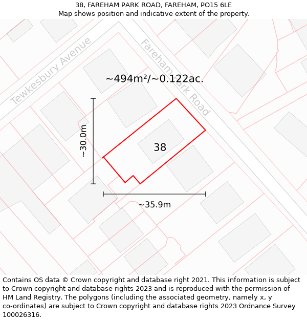 38, FAREHAM PARK ROAD, FAREHAM, PO15 6LE: Plot and title map