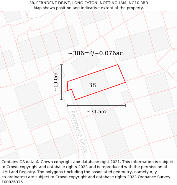 38, FERNDENE DRIVE, LONG EATON, NOTTINGHAM, NG10 3RR: Plot and title map