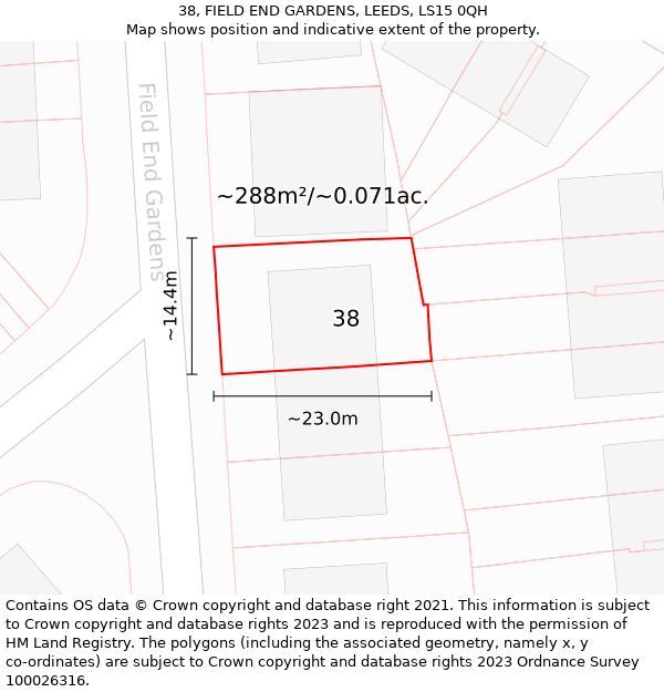 38, FIELD END GARDENS, LEEDS, LS15 0QH: Plot and title map