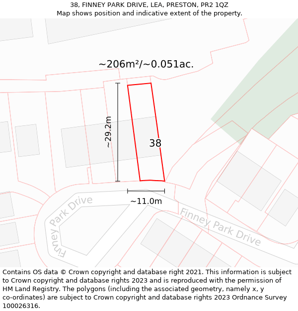 38, FINNEY PARK DRIVE, LEA, PRESTON, PR2 1QZ: Plot and title map