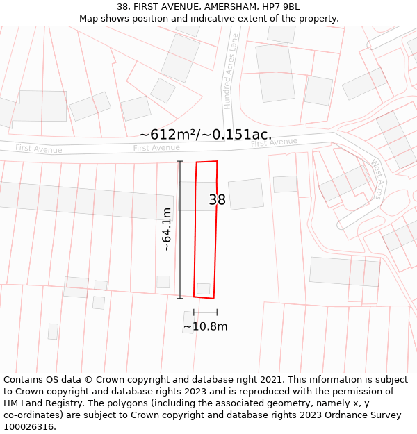 38, FIRST AVENUE, AMERSHAM, HP7 9BL: Plot and title map