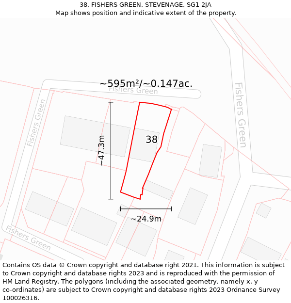 38, FISHERS GREEN, STEVENAGE, SG1 2JA: Plot and title map