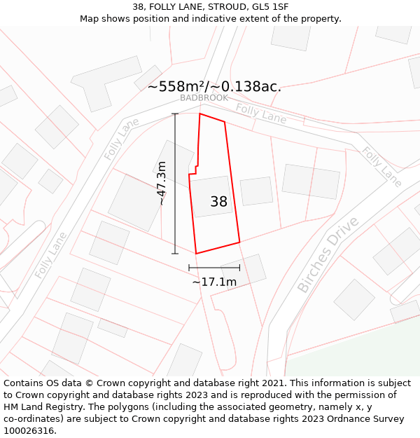 38, FOLLY LANE, STROUD, GL5 1SF: Plot and title map