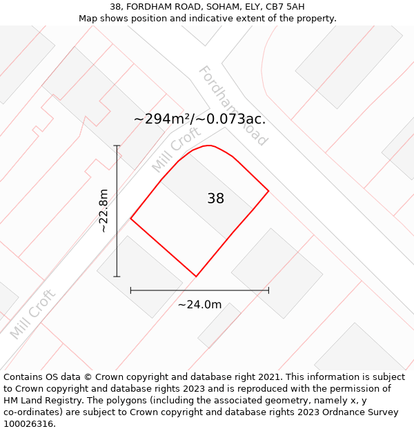 38, FORDHAM ROAD, SOHAM, ELY, CB7 5AH: Plot and title map