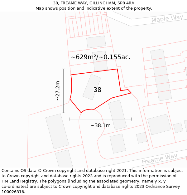 38, FREAME WAY, GILLINGHAM, SP8 4RA: Plot and title map