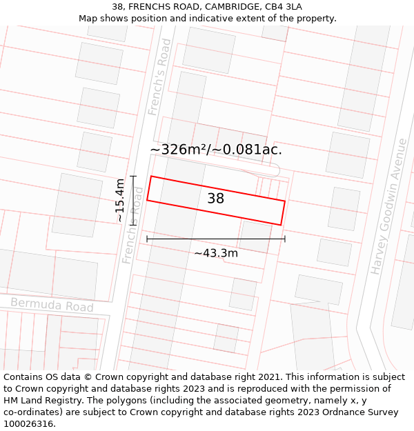 38, FRENCHS ROAD, CAMBRIDGE, CB4 3LA: Plot and title map