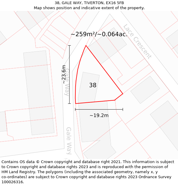 38, GALE WAY, TIVERTON, EX16 5FB: Plot and title map