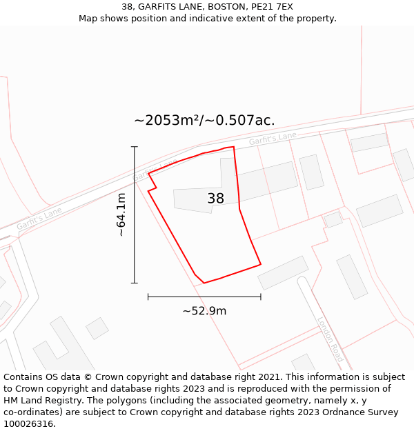 38, GARFITS LANE, BOSTON, PE21 7EX: Plot and title map