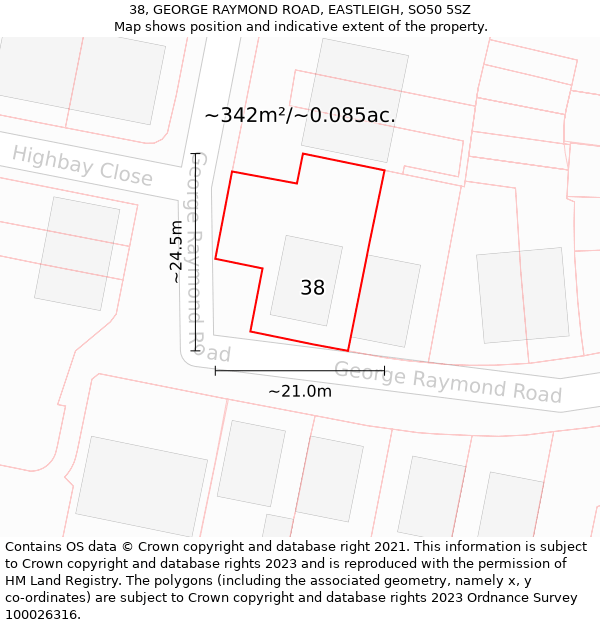 38, GEORGE RAYMOND ROAD, EASTLEIGH, SO50 5SZ: Plot and title map