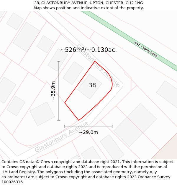 38, GLASTONBURY AVENUE, UPTON, CHESTER, CH2 1NG: Plot and title map